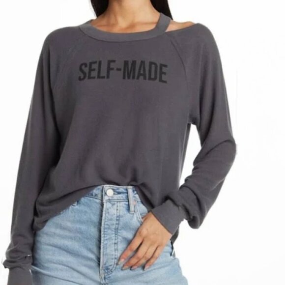 Wildfox Self Made Cut-Out Sweatshirt | Asphalt Grey | Size S | NWT - Picture 7 of 7